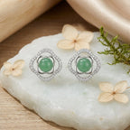 925 Sterling Silver Elegant Green Jadeite Clover Stud Earrings with Sparkling White Accents in Polished White Metal NP Collection