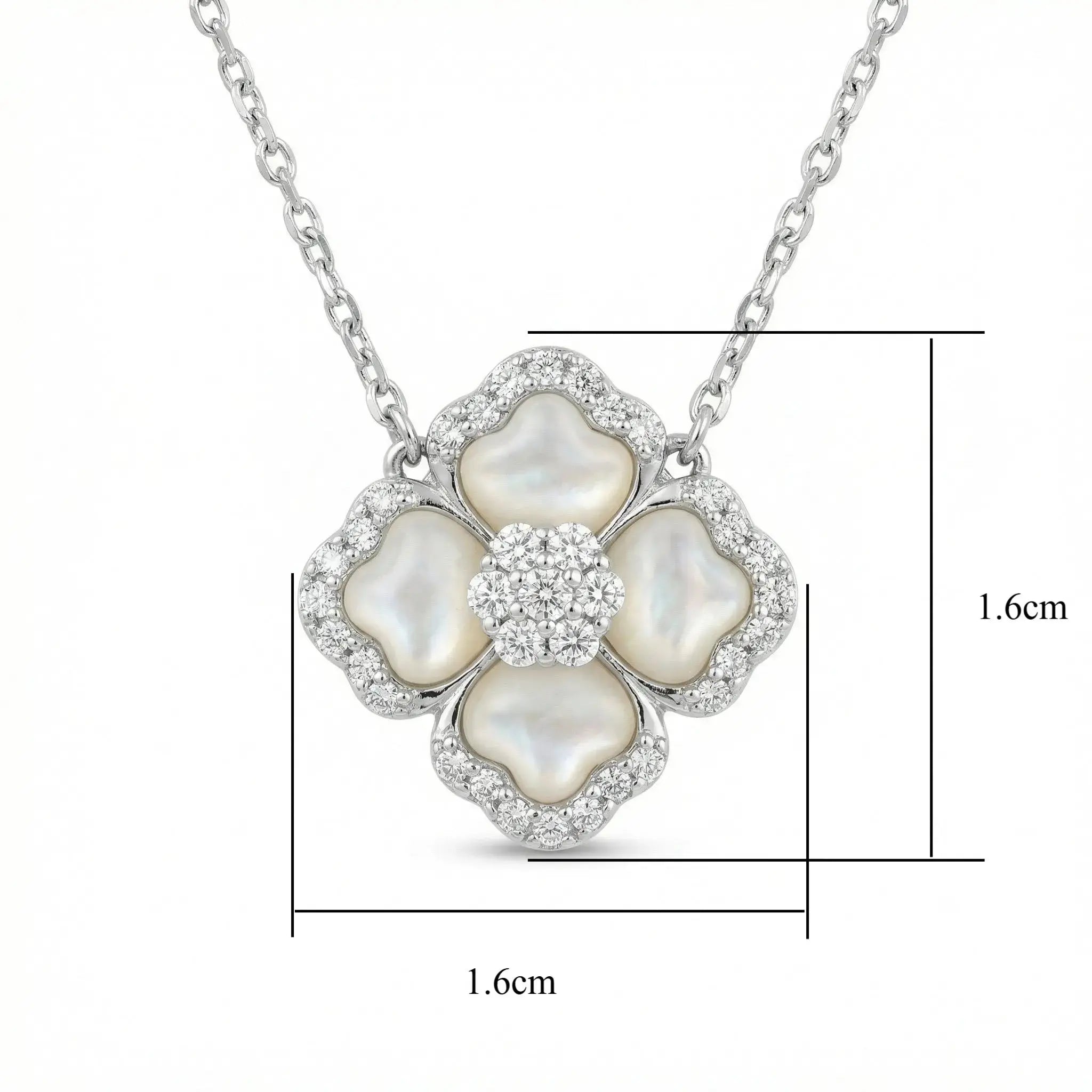 925 Sterling Silver Elegant Silver Mother-of-Pearl and Diamond Floral Pendant Necklace NP Collection