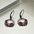 Sterling Silver Red Rose Flower Leverback Earrings