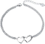 S925 Sterling Silver I Love U Forever Love Heart Double Chain Bracelets