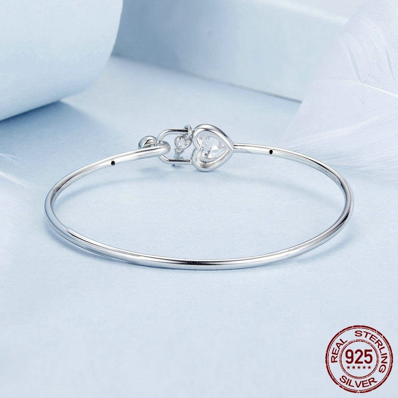 Romantic Heart-shaped Lock Buckle Bracelet 925 Sterling Silver Bracelet