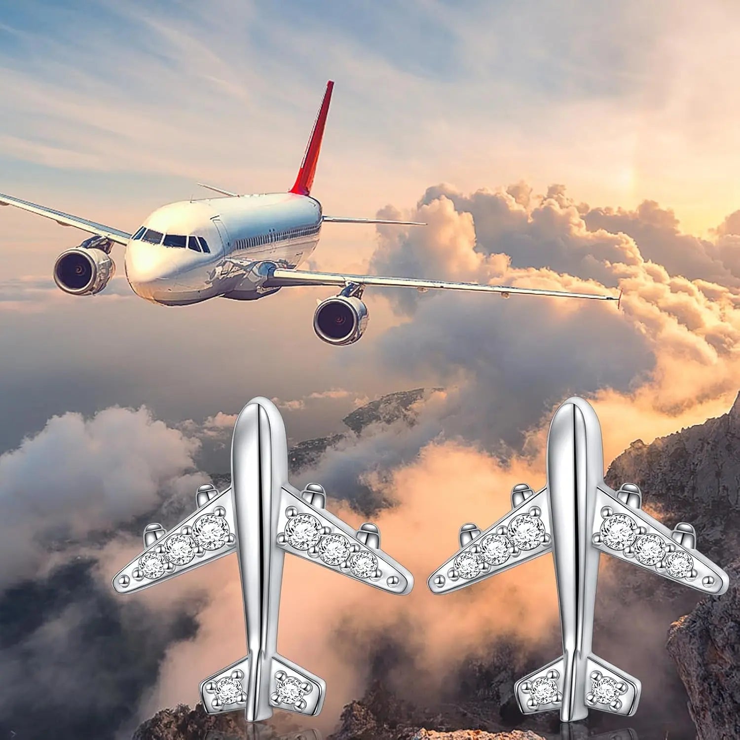 Airplane Earrings 925 Sterling Silver Dangle Drop Stud Earrings