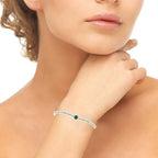 Sterling Silver Polished Beads & Crystal Stretch Stackable Bracelet for Women