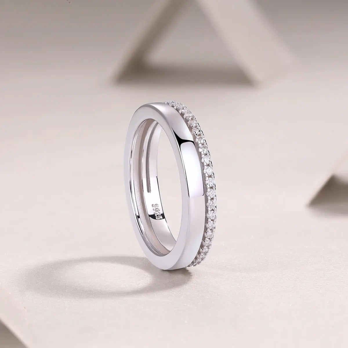 1Double Ring Shadow Ring with Moissanite S925 Sterling Silver and Platinum-Plated Diamond