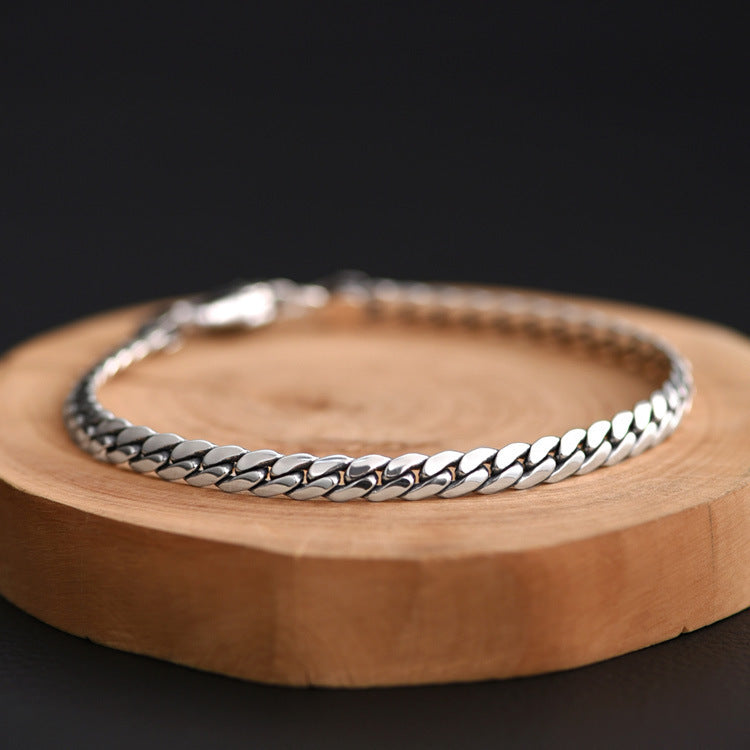 S925 Silver Flat Snake Glossy Curb Bracelet