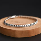 S925 Silver Flat Snake Glossy Curb Bracelet