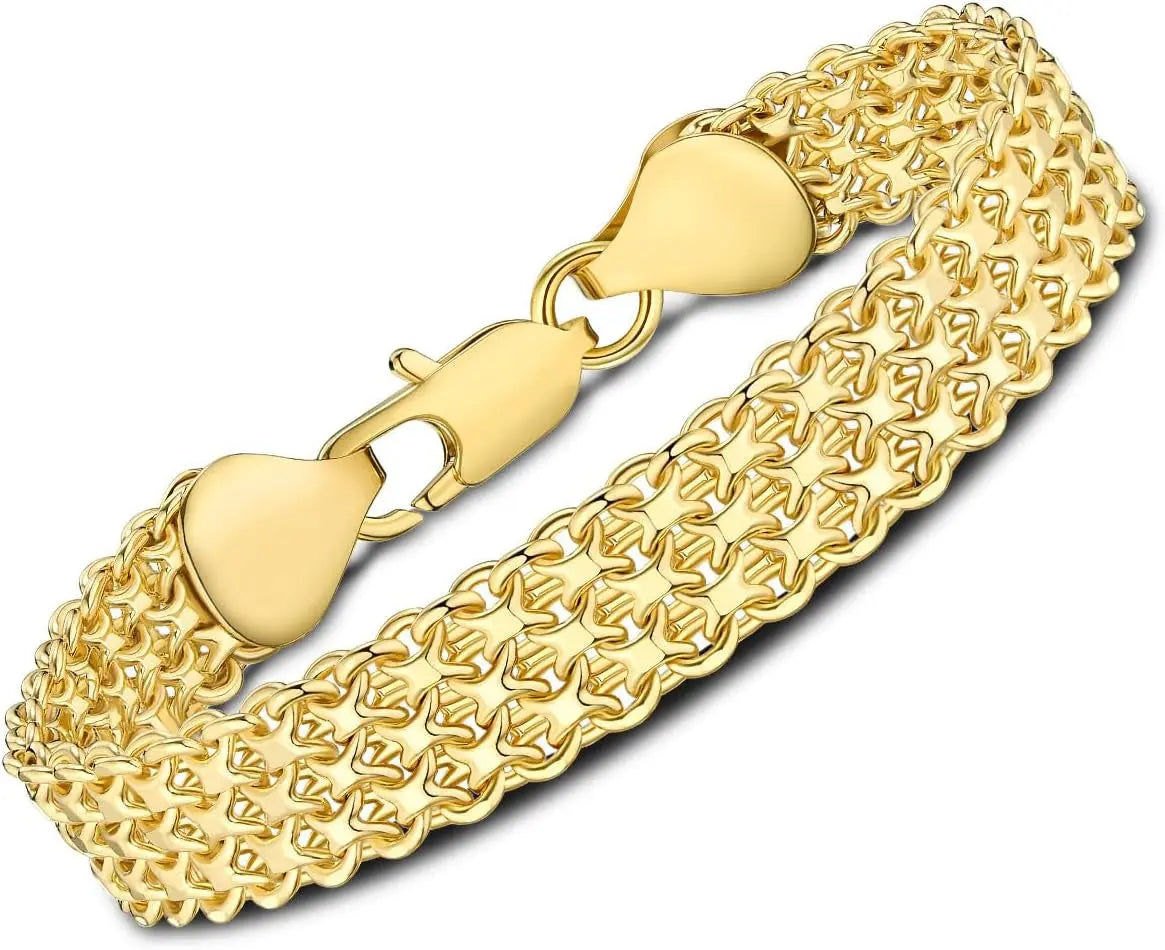 14K Gold 10Mm Mesh Chain Link Bracelet 