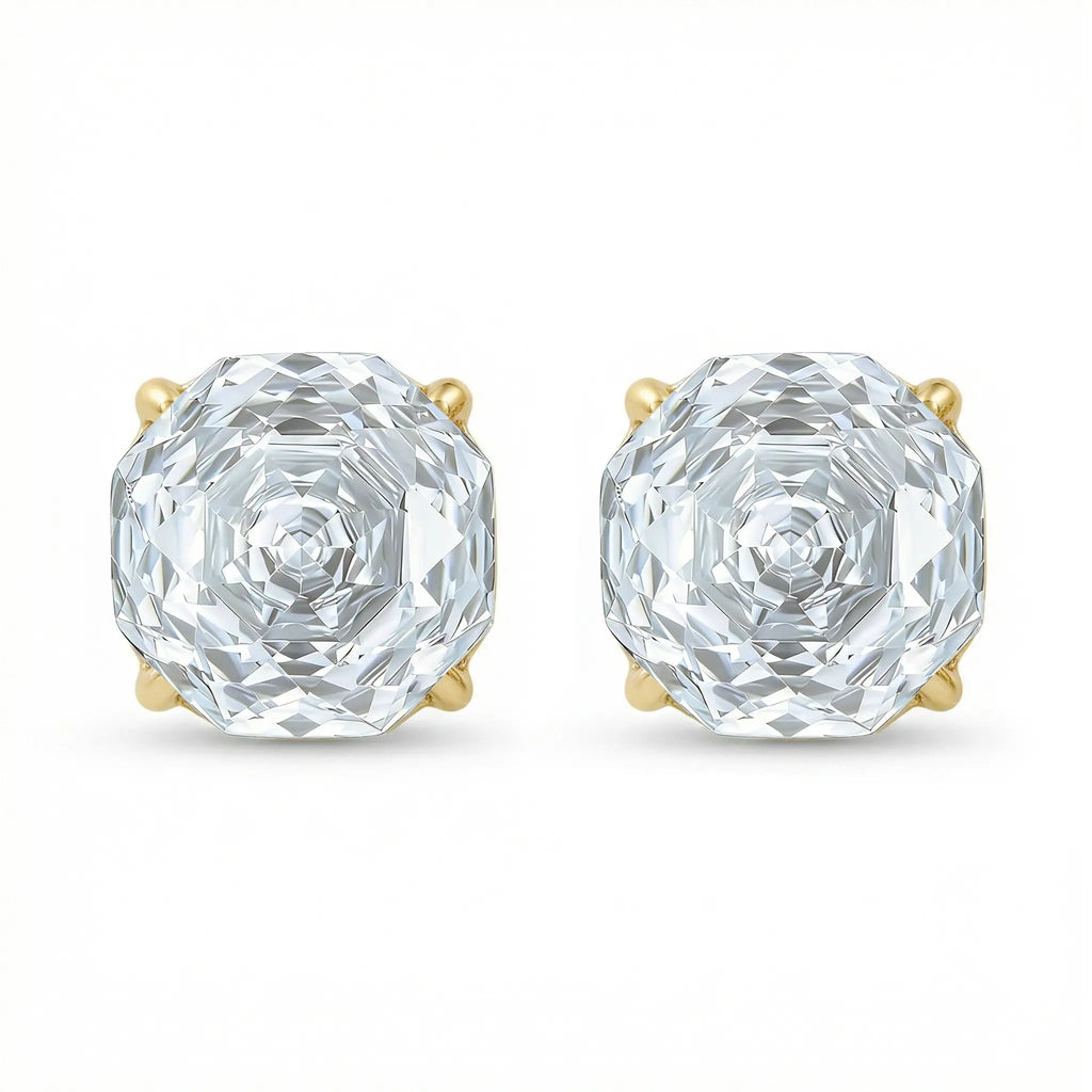 925 Sterling Silver Elegant Asscher Cut Brilliant Gemstone Stud Earrings in Polished Metal Setting