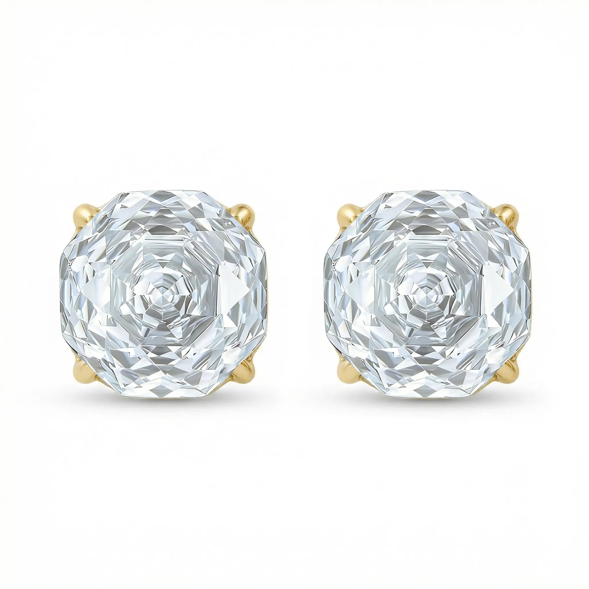 925 Sterling Silver Elegant Asscher Cut Brilliant Gemstone Stud Earrings in Polished Metal Setting