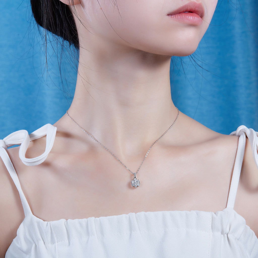 Snowflake Dance - Diamond Jewelry Pendant With Moissanite S925 Sterling Silver And Platinum Plating