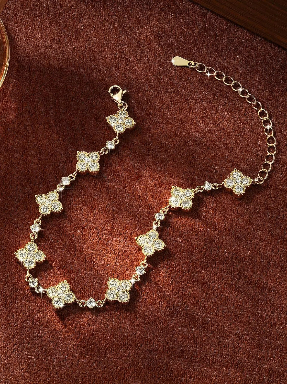Moissanite Four-Leaf Clover Bracelet, 14K Gold Filled
