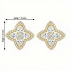 925 Sterling Silver Elegant Marquise and Round Diamond Floral Clover Stud Earrings