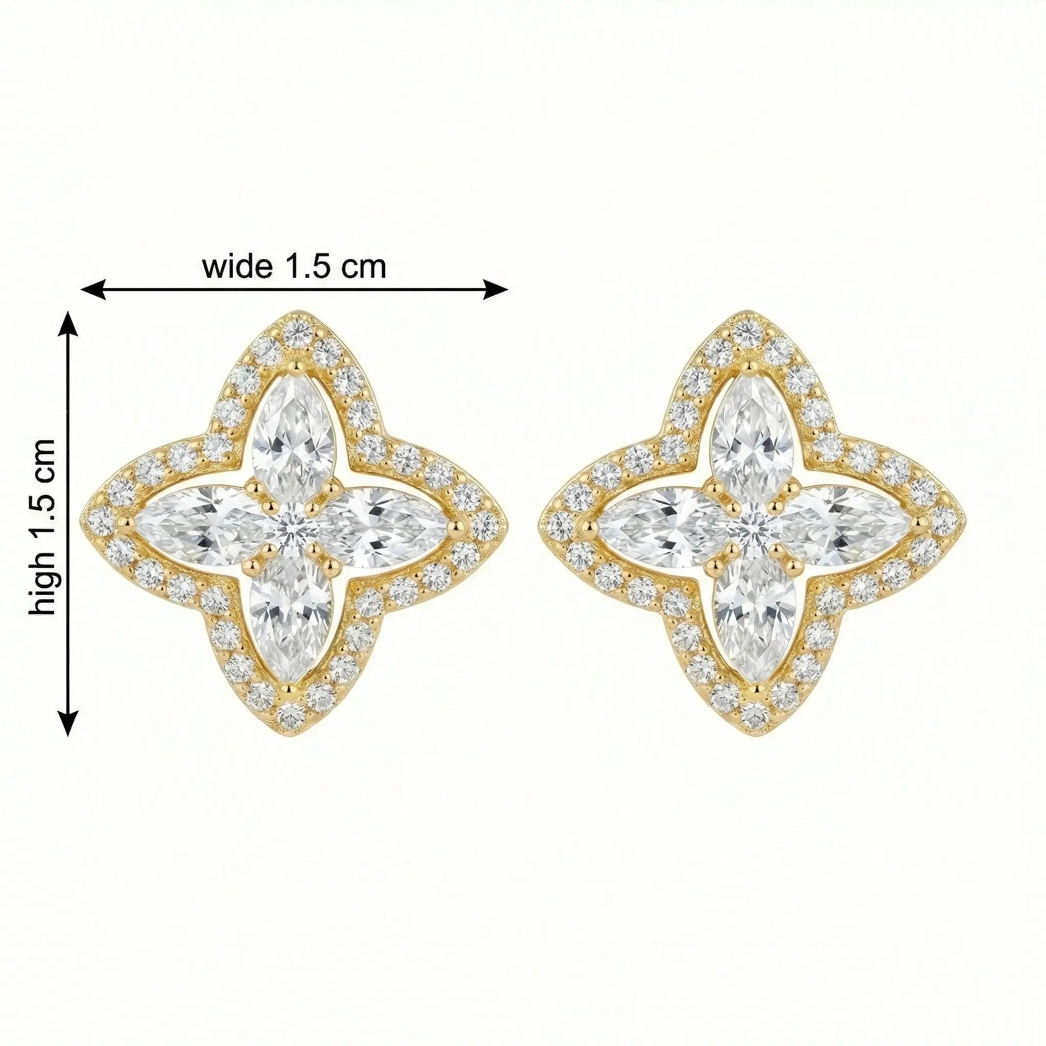 925 Sterling Silver Elegant Marquise and Round Diamond Floral Clover Stud Earrings