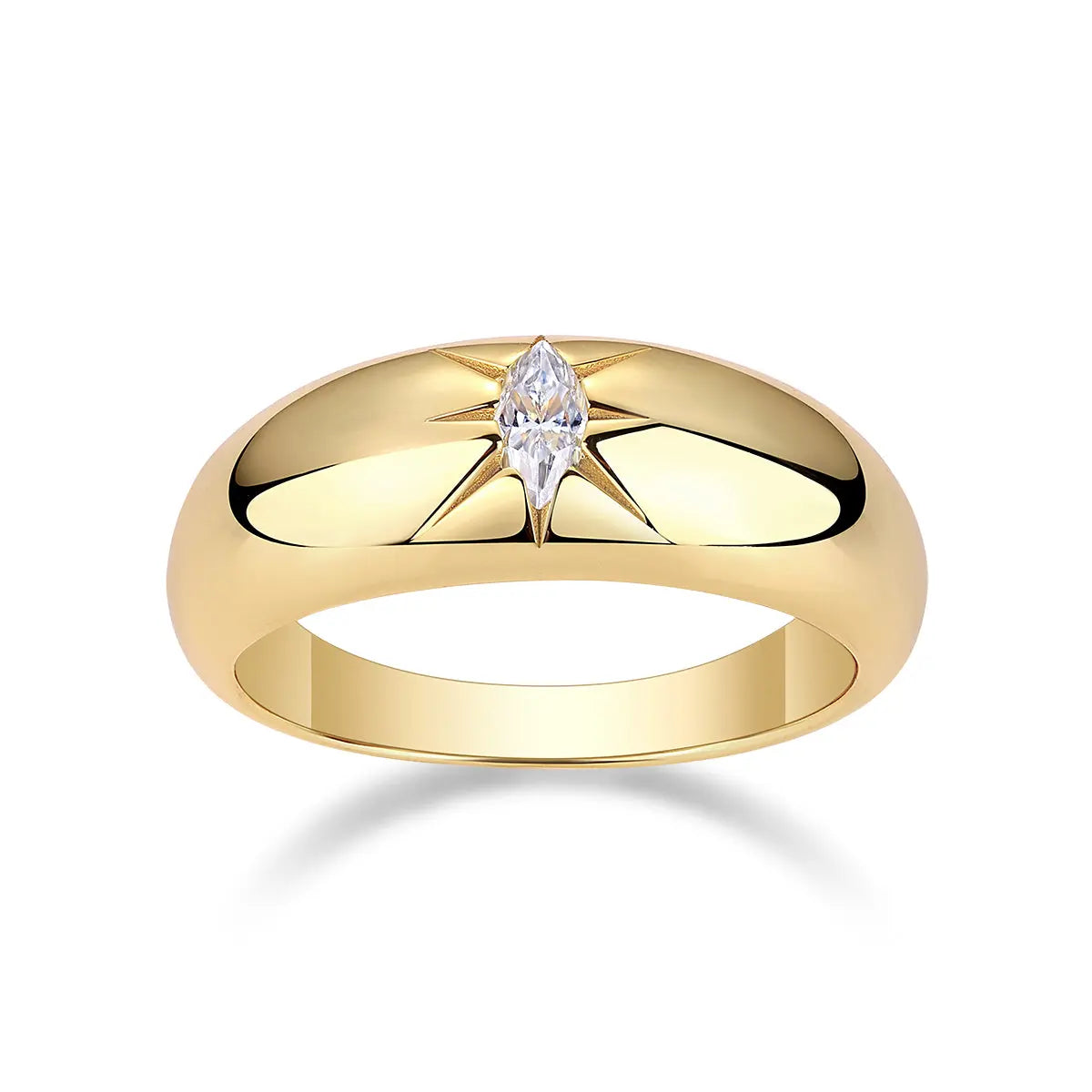 1Eight-Prong Radiance Ring with Moissanite S925 Sterling Silver and Gold-Plated Diamond