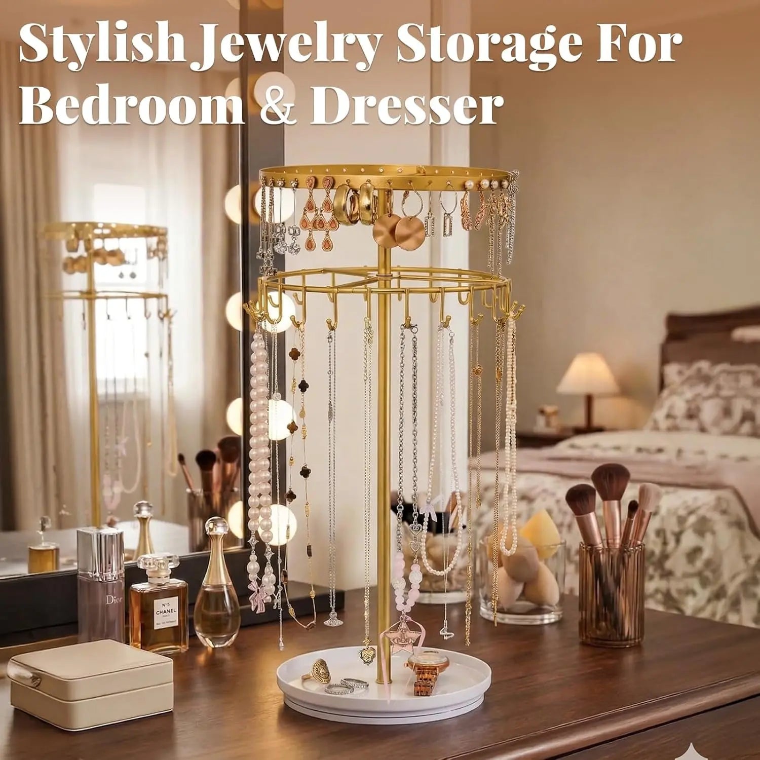 Necklace Holder 360° Rotating 3-Tier Jewelry Stand Display
