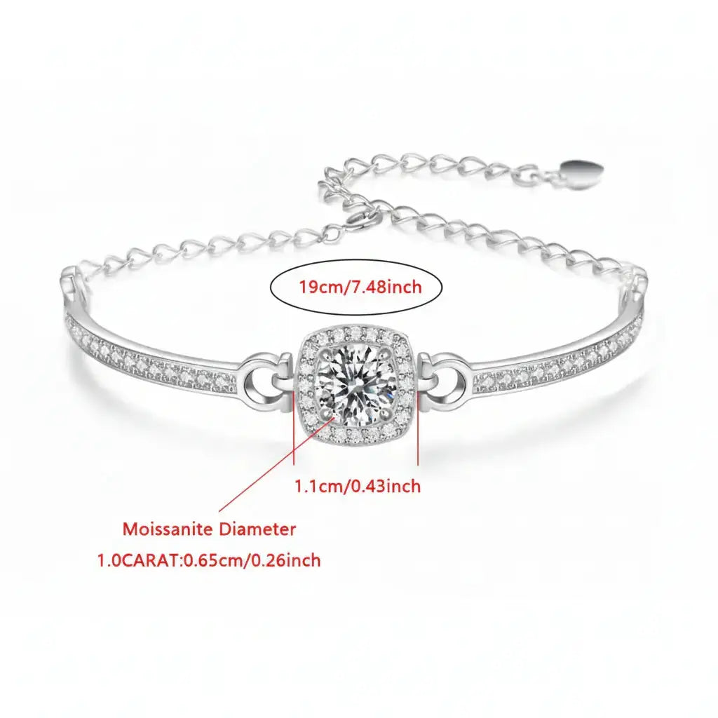 1 Carat Moissanite Square Bag Bracelet 925 Sterling
