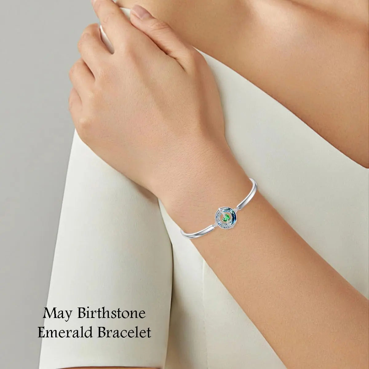 Sterling Silver Birthstone Bracelet with Austrian Crystal - Moon and Star