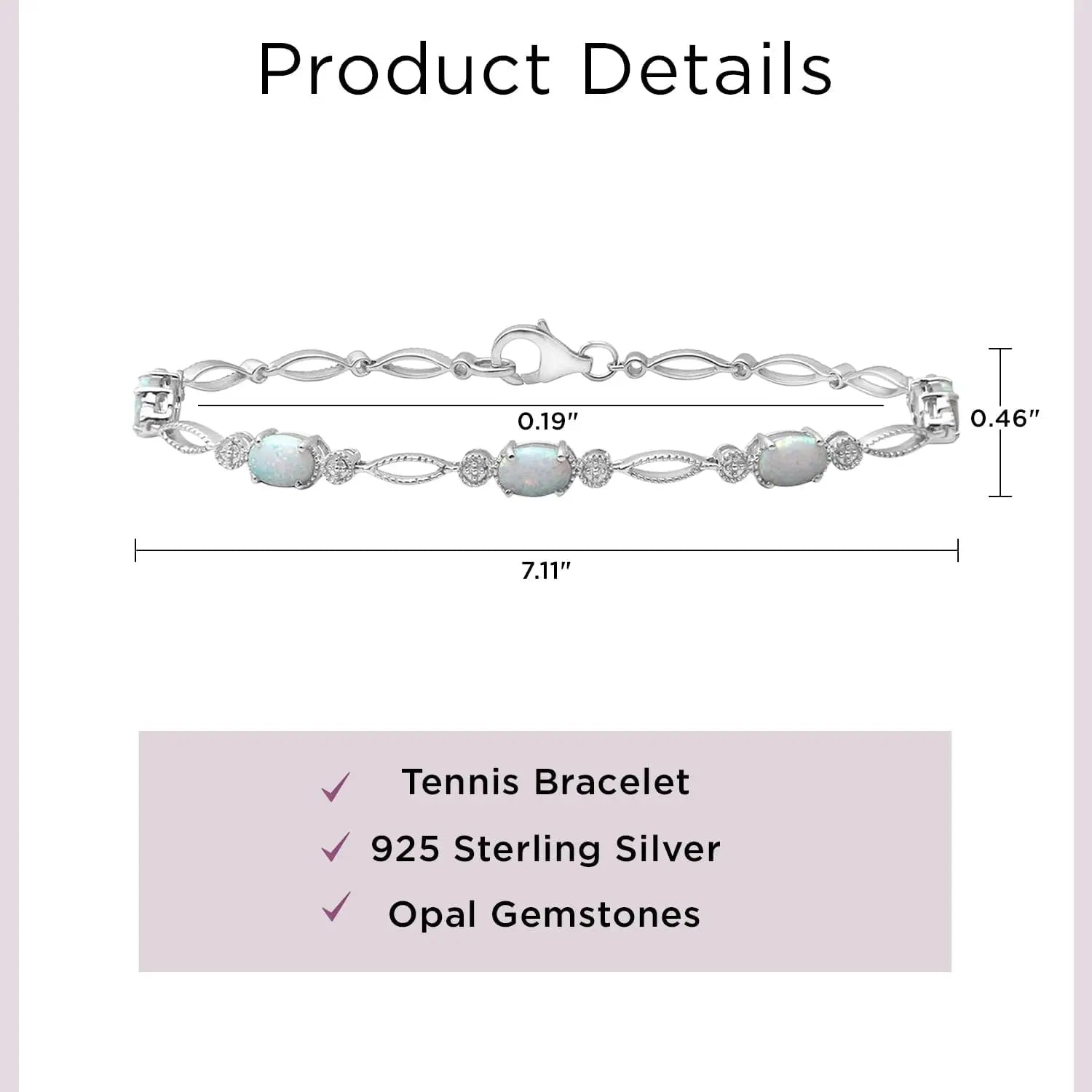 Sterling Silver Tennis Bracelet | Oval Created Opal | 7.50" | Milgrain Setting, Timeless Fashion Jewelry with Gift Box, Lobster Claw Clasp