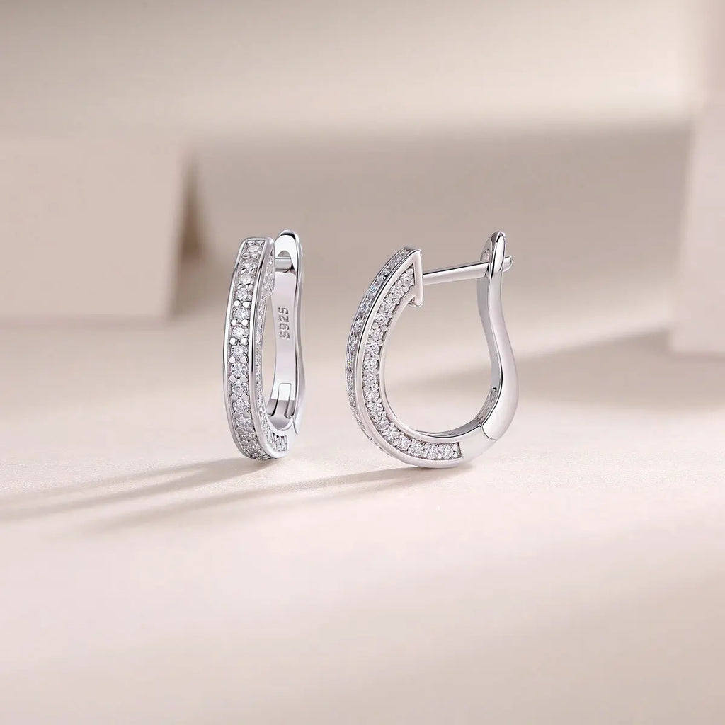 1Highlight S925 Moissanite Sterling Silver with Platinum-Plated Stud Earrings