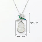 925 Sterling Silver Exquisite White Jade Gourd Pendant Necklace with Enamel Floral Accents and Sparkling Details NP Collection