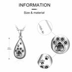 Sterling Silver Animal Paw Teardrop Urn Memorial Necklace