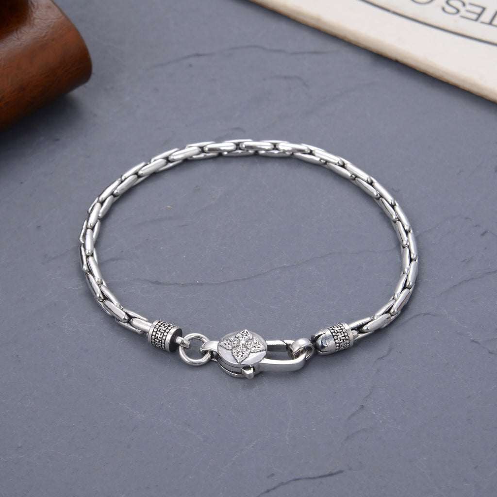 S925 Silver Textured Bamboo Men's Bracelet