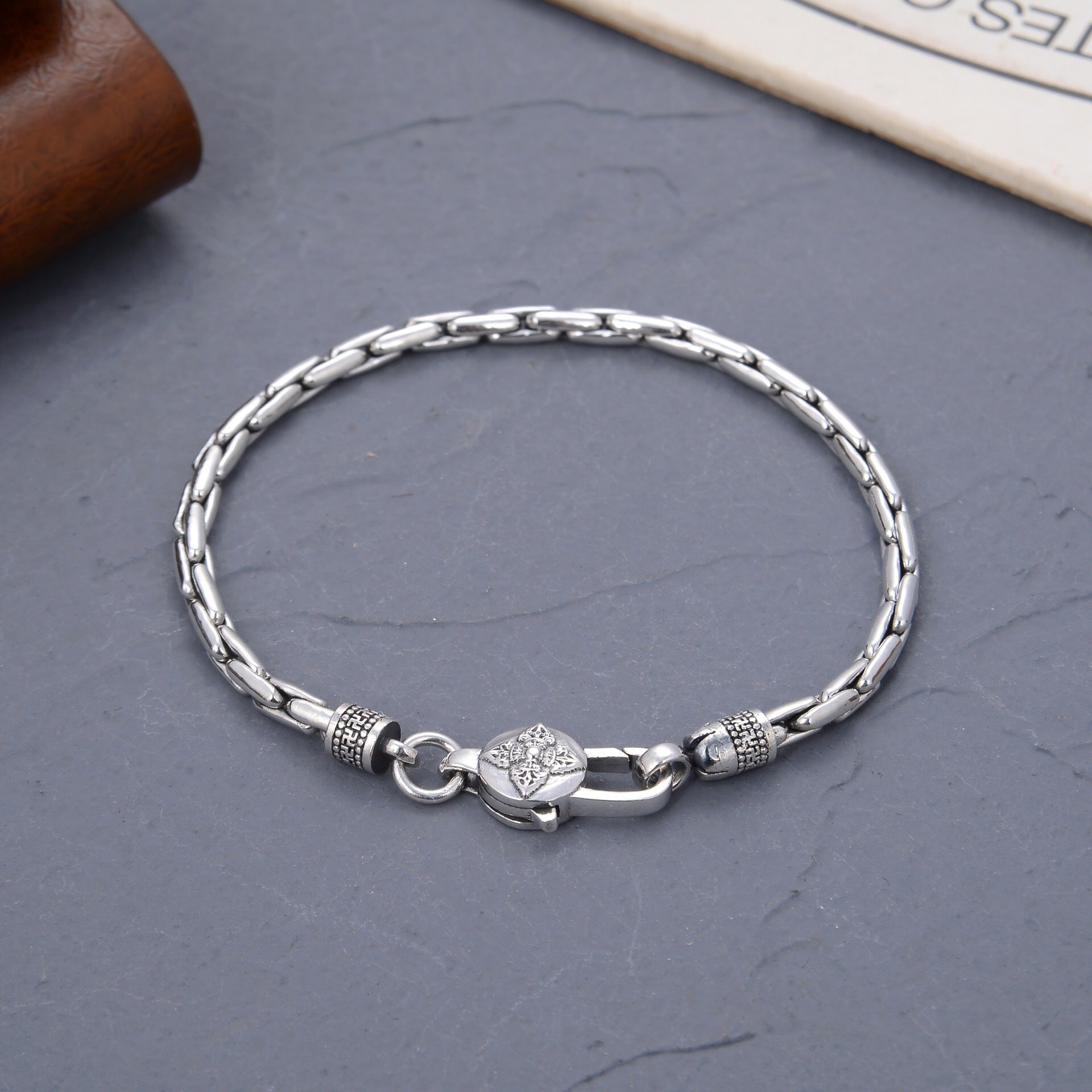 S925 Silver Textured Bamboo Men's Bracelet