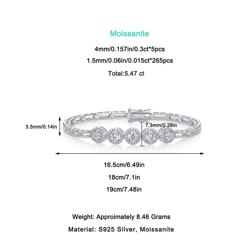 0.3-carat Luxury And Fashionable Light Luxury Trend Jewelry Silver Bracelet Set With Top-quality Moissanite, S925 Silver Electroplated Platinum NP Collection