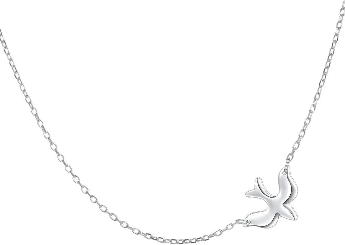 S925 Sterling Silver Jewelry Doves Birds Faith Hope Love Choker Necklace 14+4"