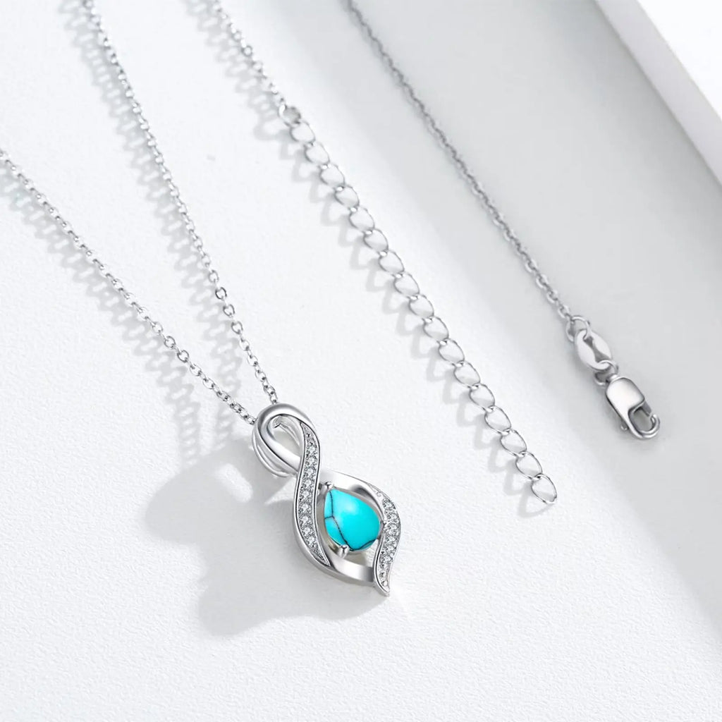 Turquoise Pendant Necklace 925 Sterling Silver 18K White Gold Plated 