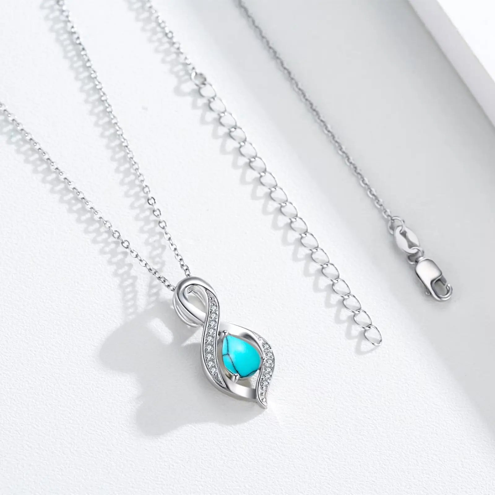 Turquoise Pendant Necklace 925 Sterling Silver 18K White Gold Plated 