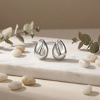 925 Sterling Silver Minimalist Polished Silver Teardrop Stud Earrings with Sculptural Wave Detail