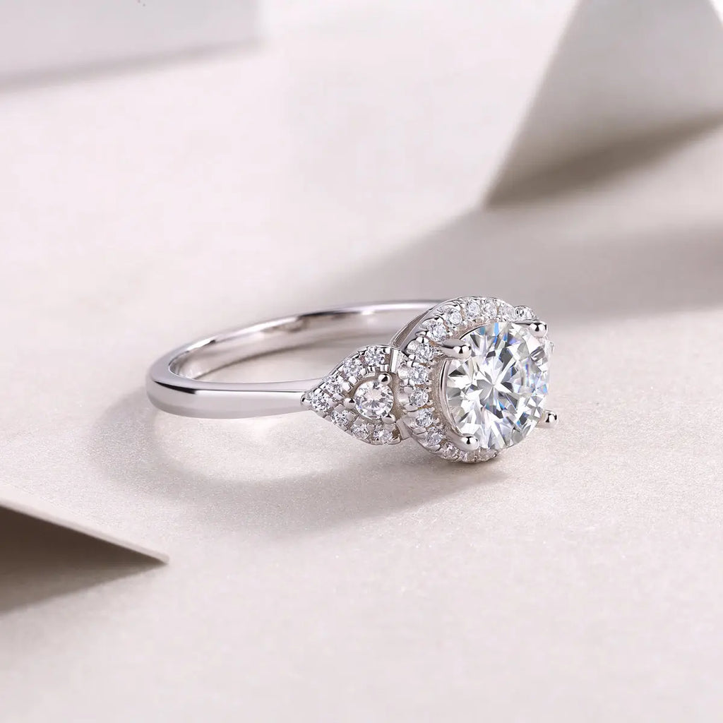 Large Diamond Wedding Ring with Moissanite Silver Ring 