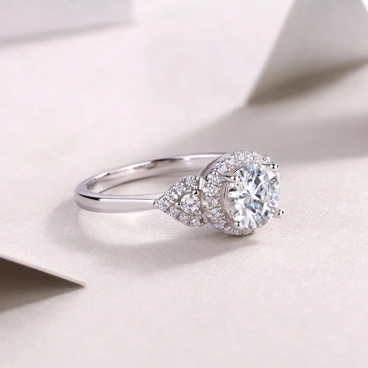 Large Diamond Wedding Ring with Moissanite Silver Ring 