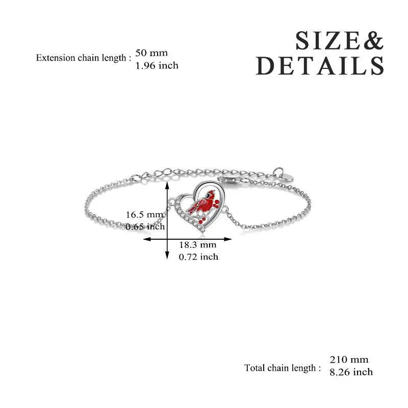 Red Cardinal Heart Shaped Zircon Sterling Silver Anklet – Romantic Jewelry Gift NP Collection