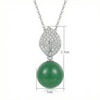 925 Sterling Silver Elegant Silver Necklace featuring a Green Jade Bead and Sparkling Diamond Leaf Bail NP Collection