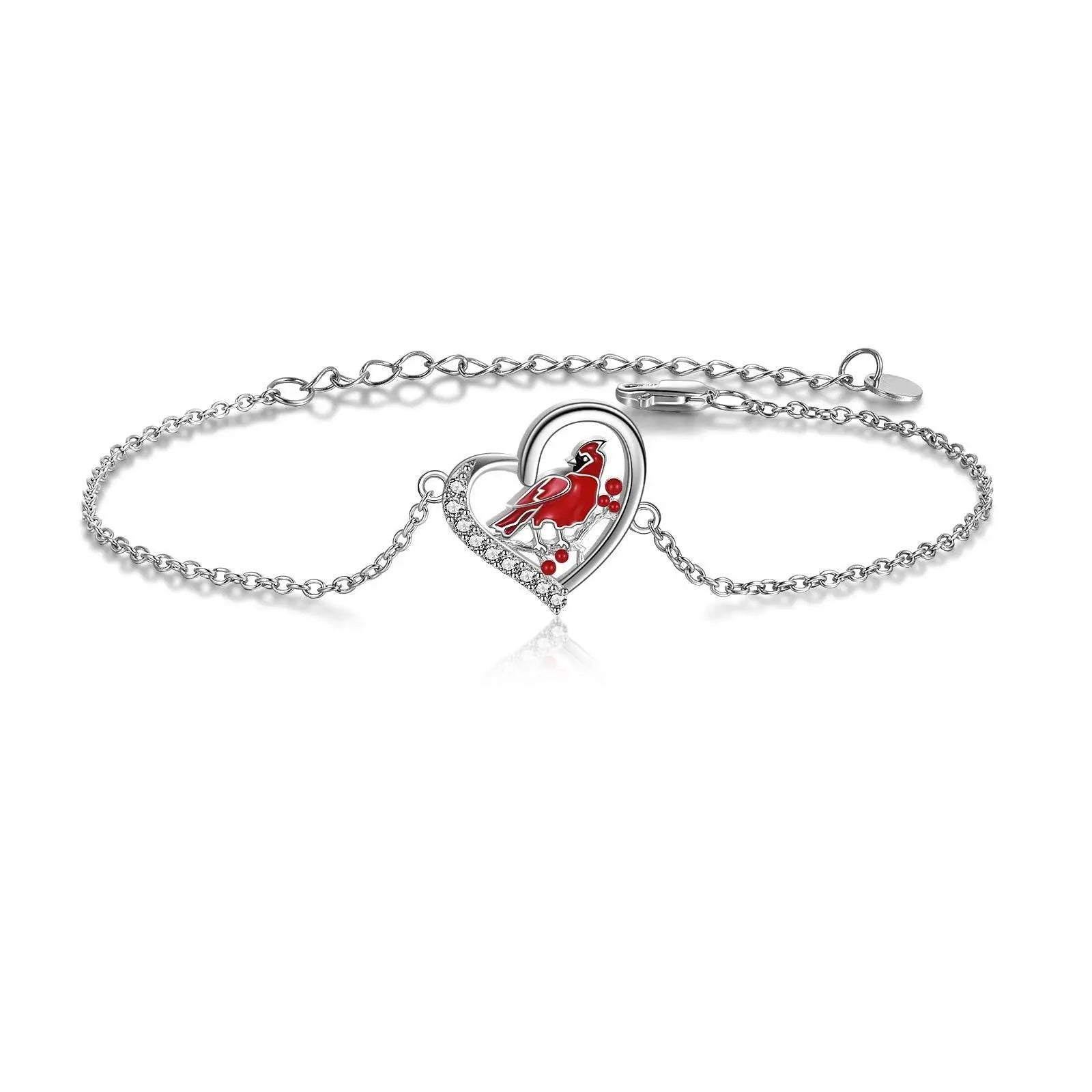 Red Cardinal Heart Shaped Zircon Sterling Silver Anklet – Romantic Jewelry Gift NP Collection