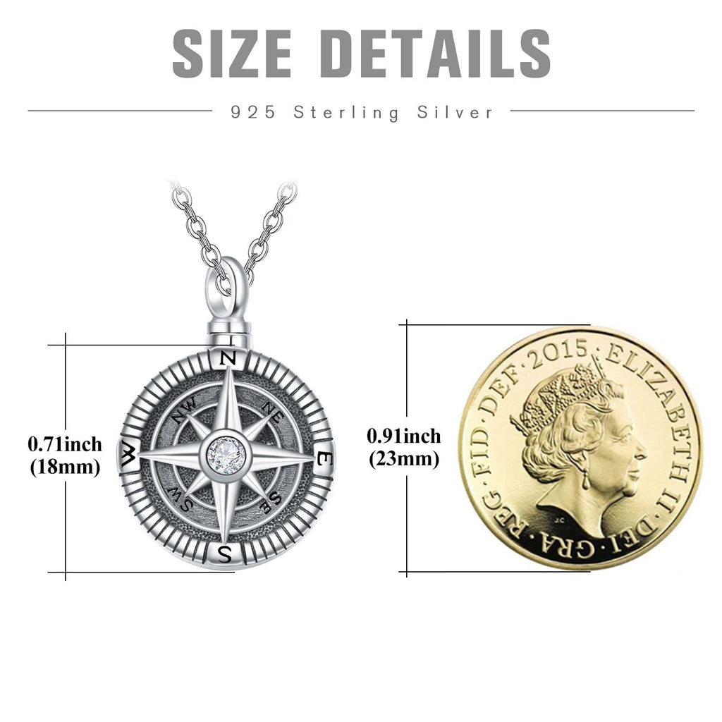 Urn Necklaces Compass 925 Sterling Sliver Keepsake Urns Pendant