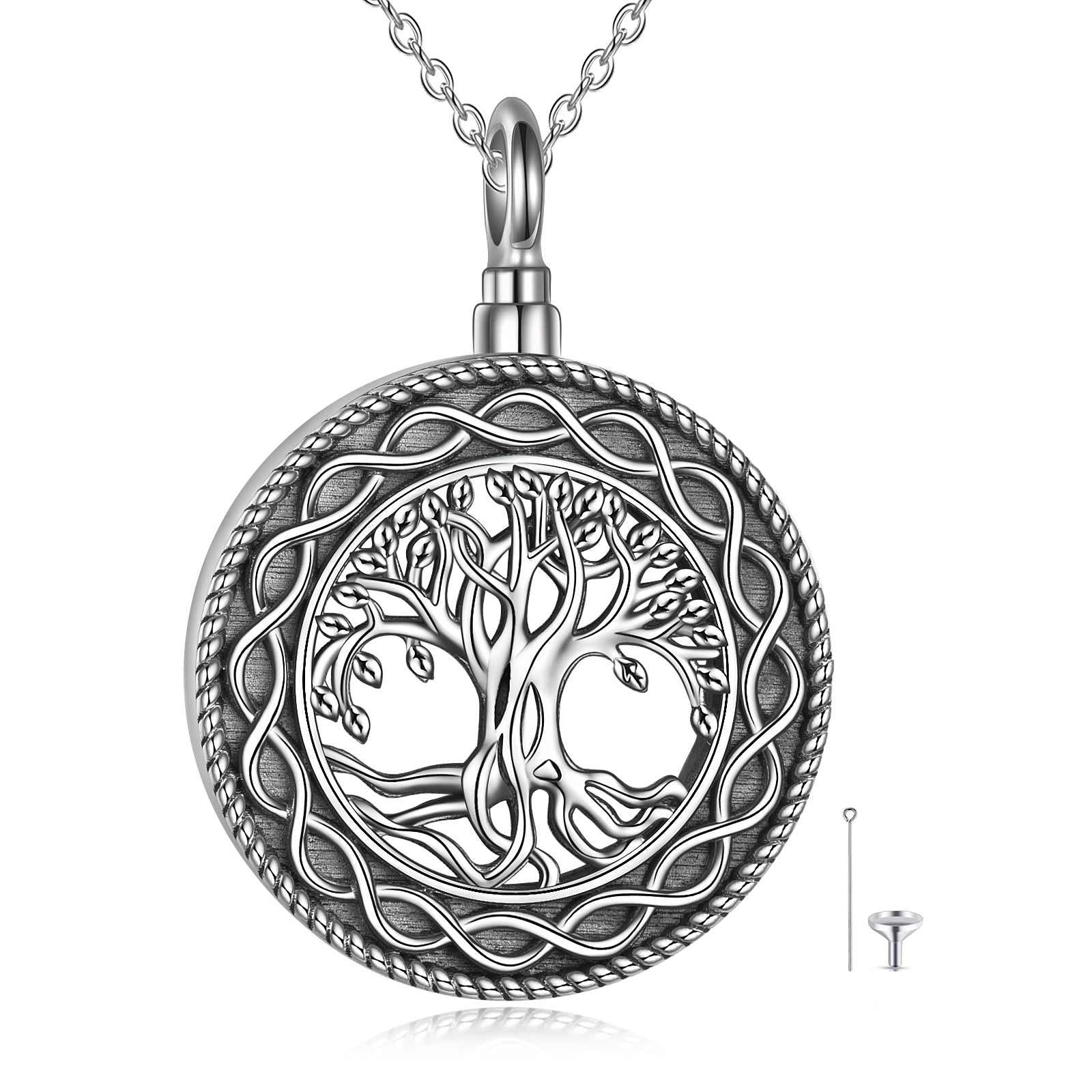 Tree of Life Urn Necklace Sterling Silver Circle Cremation Pendant Necklace