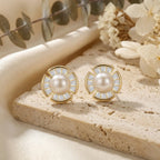 925 Sterling Silver Radiant Pearl and Baguette-Cut Fan-Shaped Stud Earrings