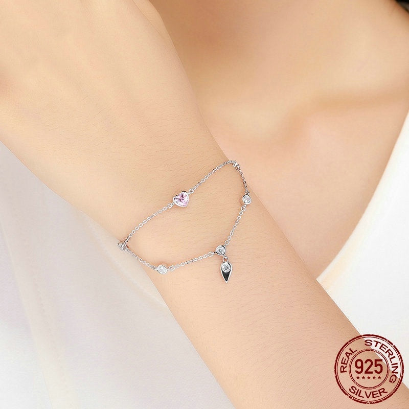 Fashion Bracelet Women's 925 Inlaid Pink Zircon Silver Bracelet