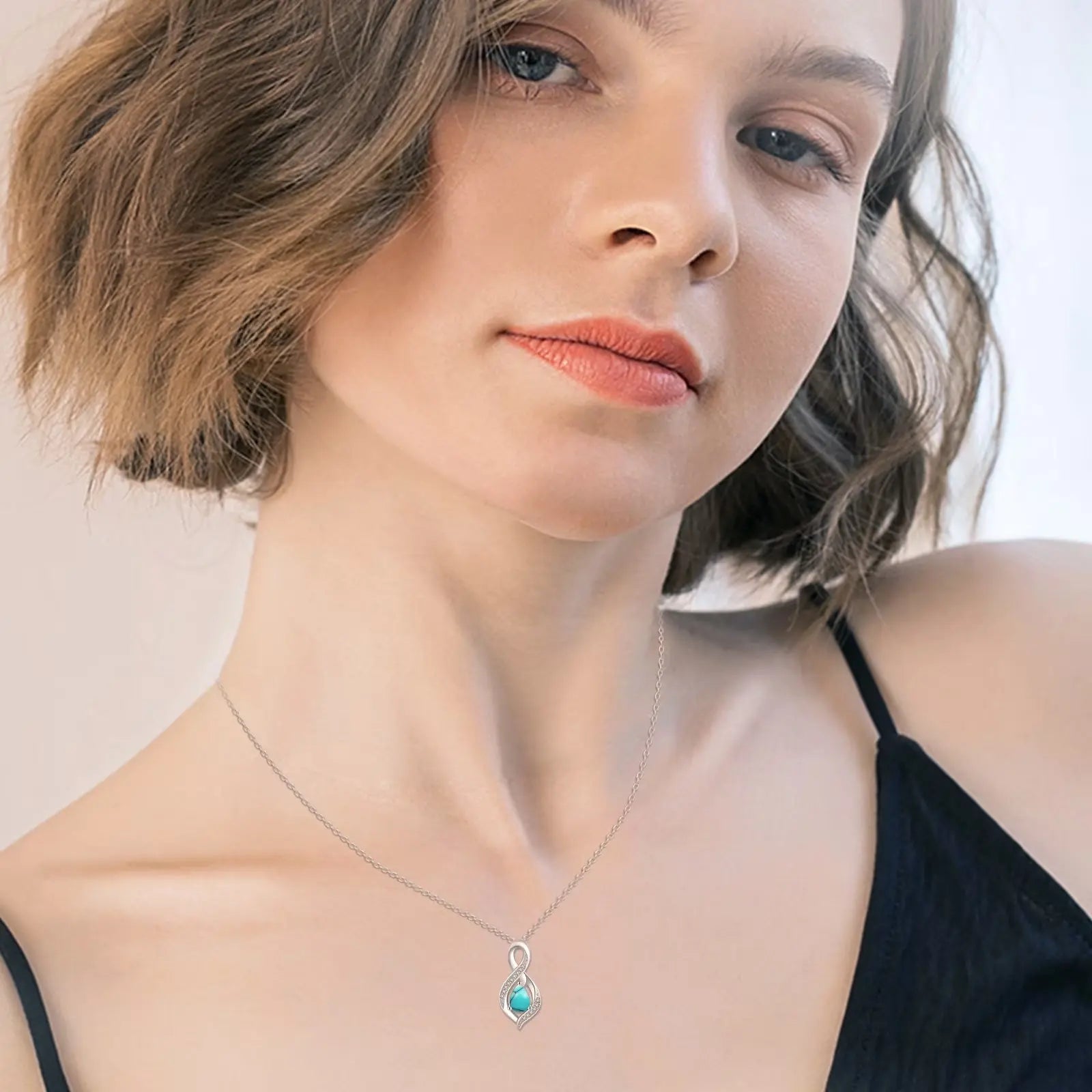 Turquoise Pendant Necklace 925 Sterling Silver 18K White Gold Plated 