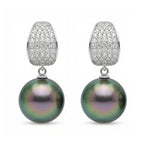 925 Sterling Silver Elegant Tahitian Pearl and CZ Dangle Earrings in Shimmering White Metal