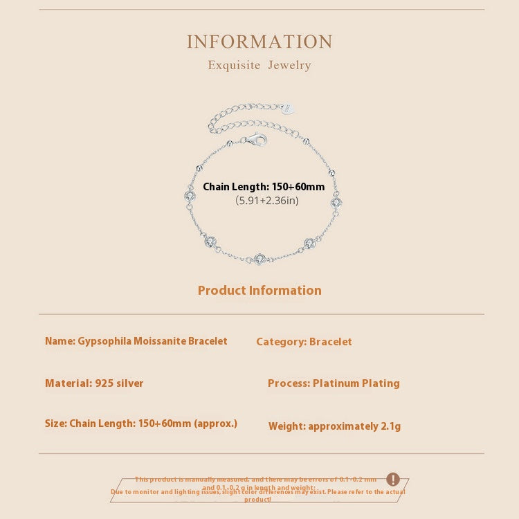 S925 Sterling Silver Simple Classic Starry Moissanite Bracelet