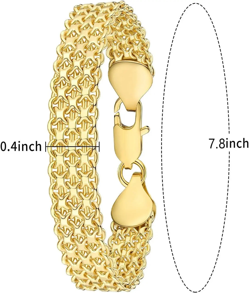 14K Gold 10Mm Mesh Chain Link Bracelet 