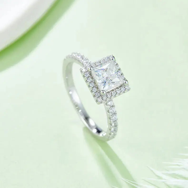 Square Moissanite Set With Top-quality Moissanite Luxury And Fashionable Light Luxury Jewelry Silver Ring S925 Silver Electroplated With Platinum NP Collection