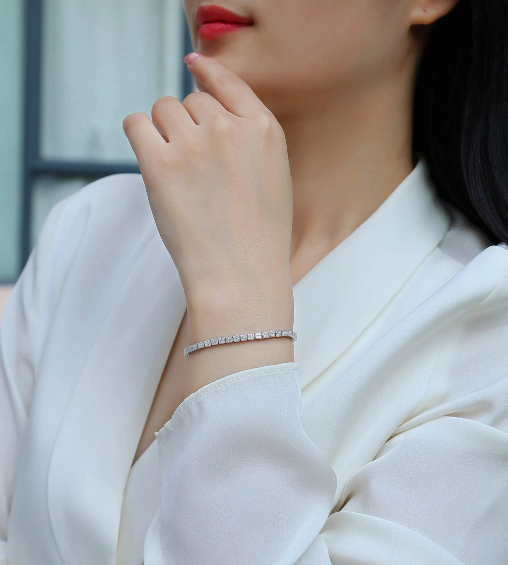 Piano Poet - A Fashionable And Light Luxury Jewelry Silver Bracelet Set With Top-quality Moissanite, S925 Silver-plated Platinum NP Collection