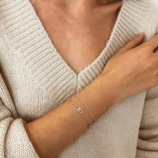 Dainty Gold Bracelets For Women, 14K Gold Filled Adjustable Layered Bracelet Cute Oval Chain  Bar Gold Bracelet