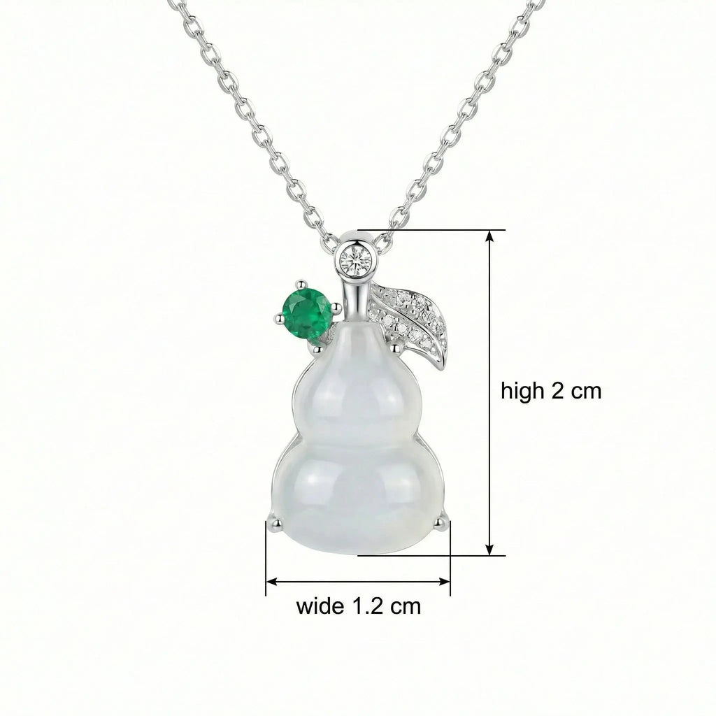 925 Sterling Silver Elegant Translucent White Hulu Pendant Necklace with Emerald and Diamond Accents NP Collection