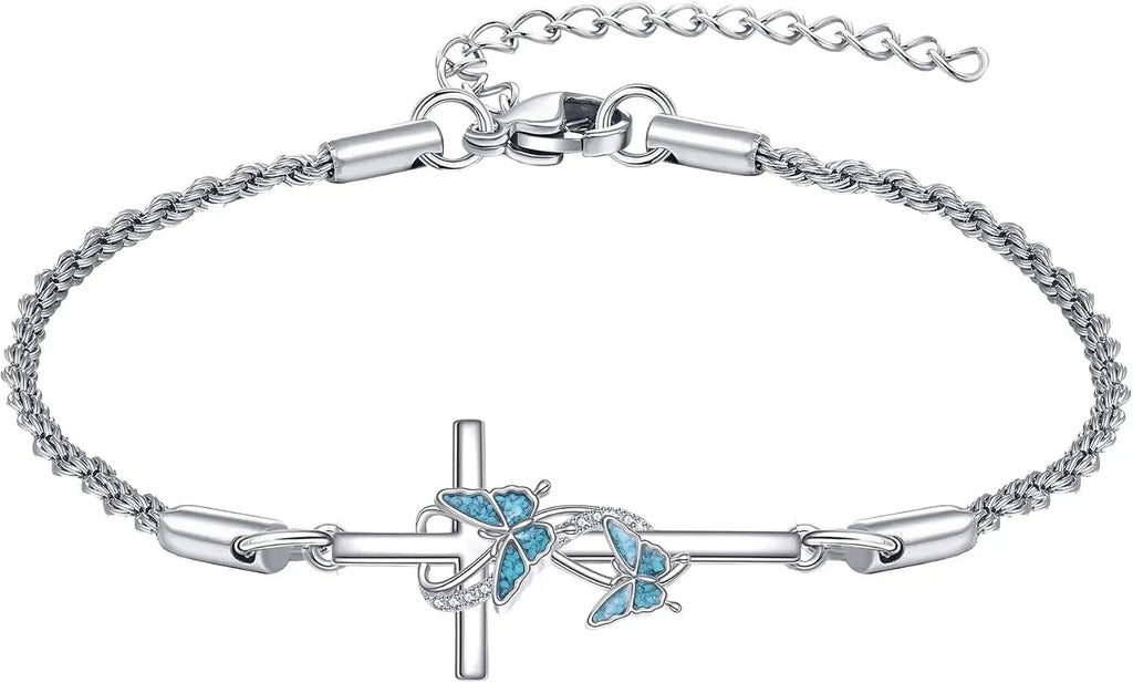 Cross Bracelet 925 Sterling Silver Turquoise 